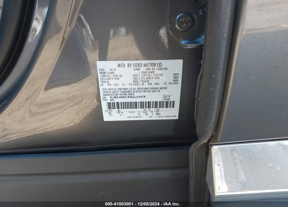 2022 LINCOLN AVIATOR STANDARD VIN: 5LM5J6WCXNGL01678