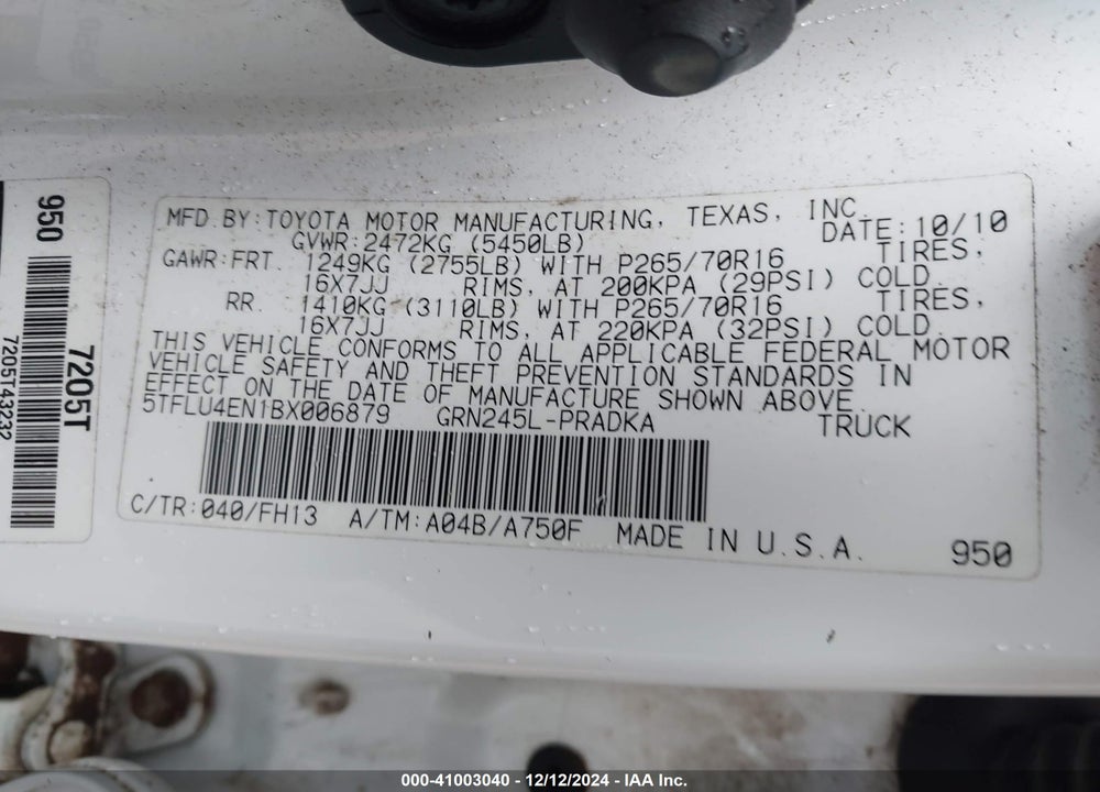 2011 TOYOTA TACOMA DOUBLE CAB VIN: 5TFLU4EN1BX006879
