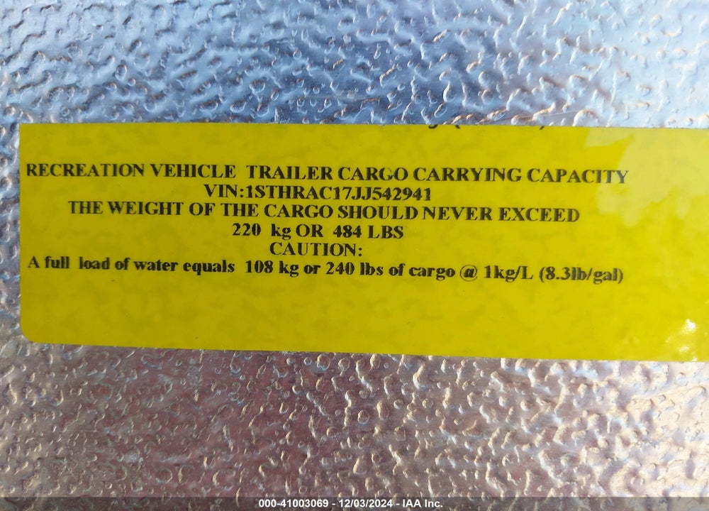 2018 AIRSTREAM OTHER VIN: 1STHRAC17JJ542941