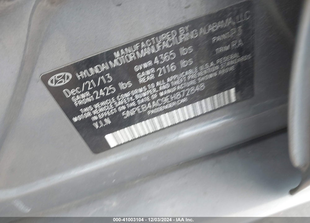 2014 HYUNDAI SONATA GLS VIN: 5NPEB4AC9EH872848