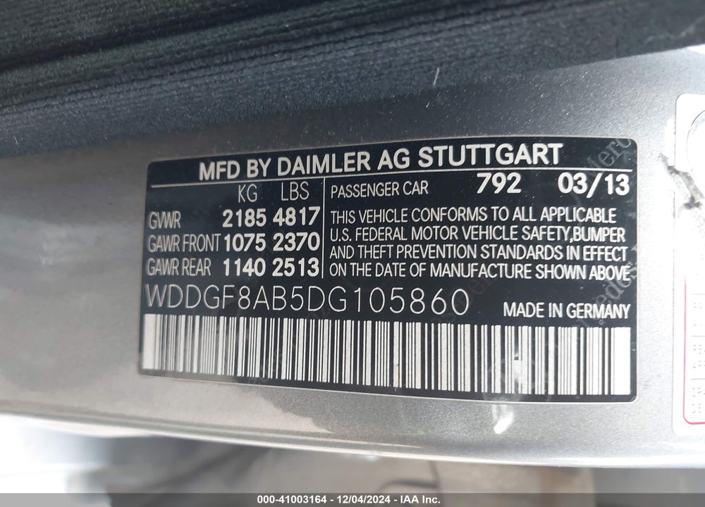 2013 MERCEDES-BENZ C 300 LUXURY 4MATIC/SPORT 4MATIC VIN: WDDGF8AB5DG105860