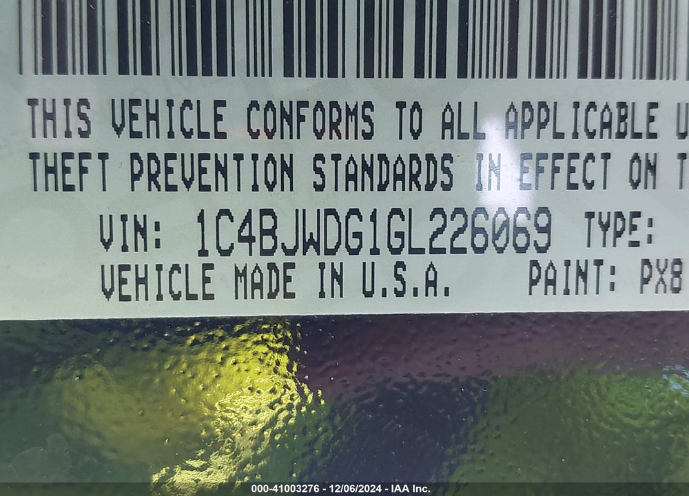 2016 JEEP WRANGLER UNLIMITED FREEDOM VIN: 1C4BJWDG1GL226069