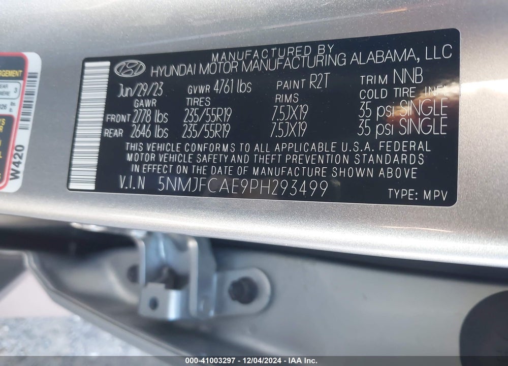 2023 HYUNDAI TUCSON SEL VIN: 5NMJFCAE9PH293499