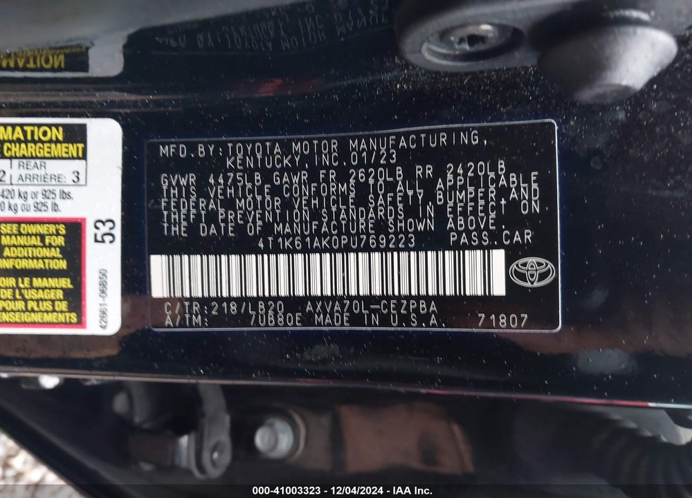 2023 TOYOTA CAMRY XSE VIN: 4T1K61AK0PU769223