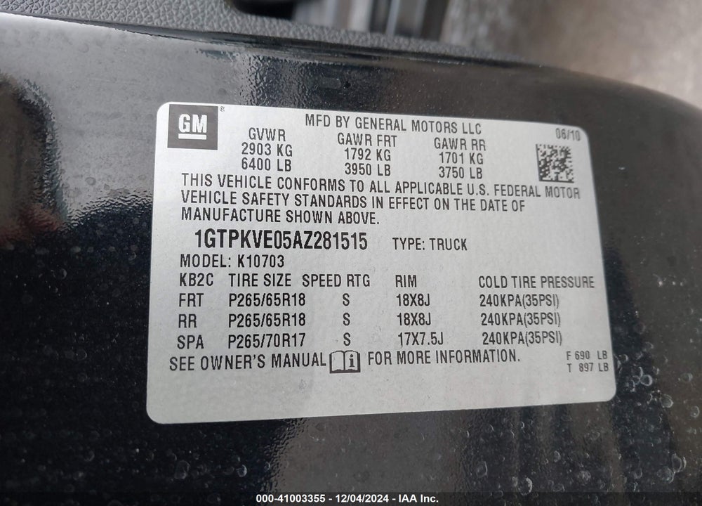 2010 GMC SIERRA 1500 SLE VIN: 1GTPKVE05AZ281515