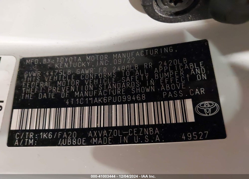 2023 TOYOTA CAMRY LE VIN: 4T1C11AK6PU099468