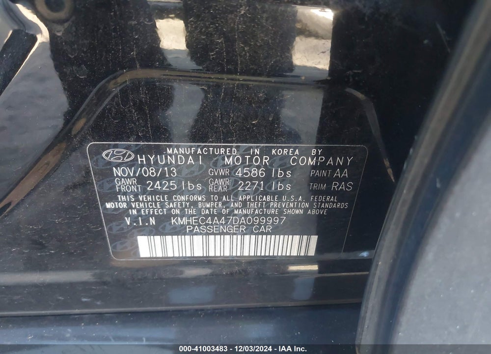 2013 HYUNDAI SONATA HYBRID LIMITED VIN: KMHEC4A47DA099997