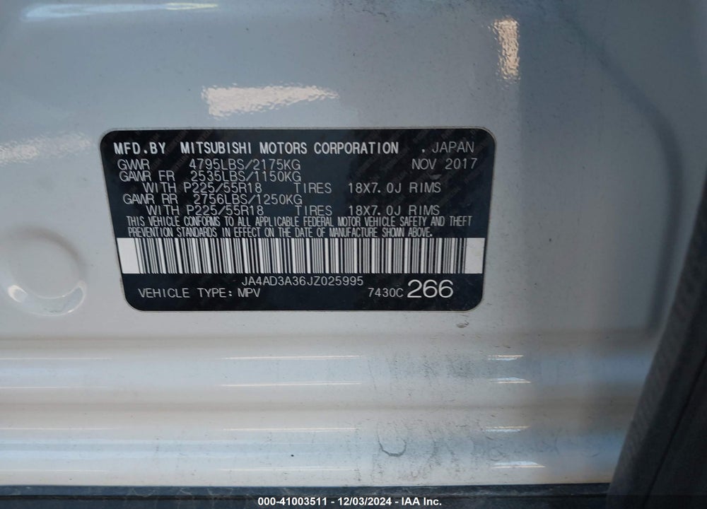 2018 MITSUBISHI OUTLANDER LE VIN: JA4AD3A36JZ025995
