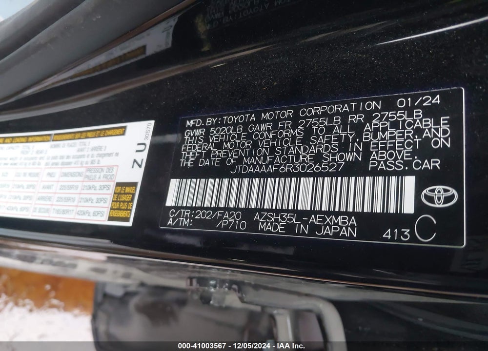 2024 TOYOTA CROWN XLE VIN: JTDAAAAF6R3026527
