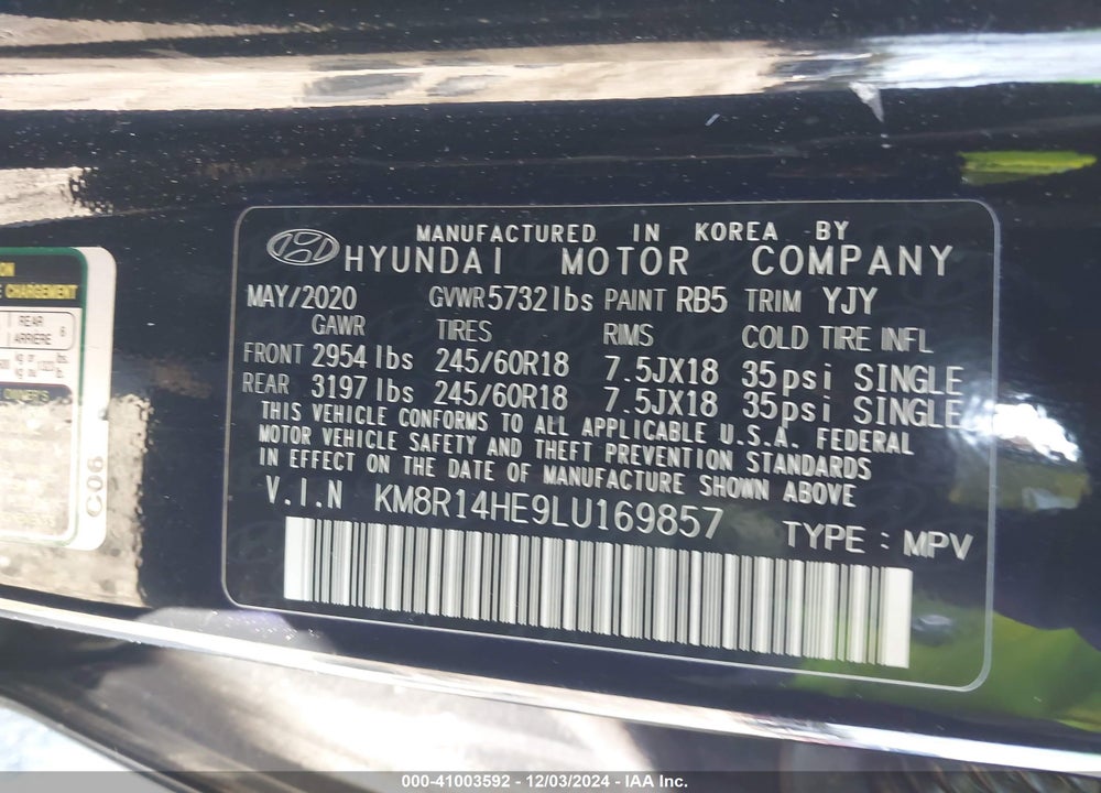 2020 HYUNDAI PALISADE SE VIN: KM8R14HE9LU169857