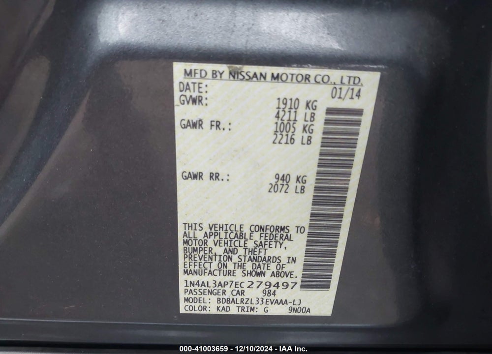 2014 NISSAN ALTIMA 2.5 S VIN: 1N4AL3AP7EC279497