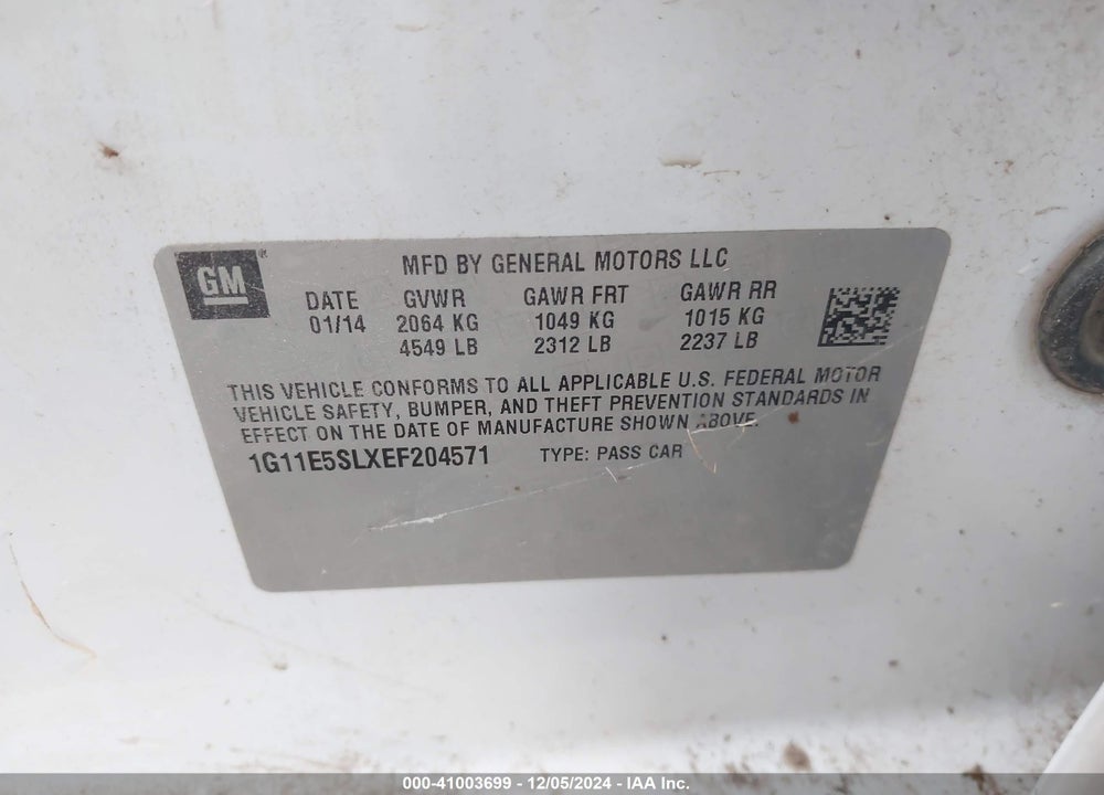 2014 CHEVROLET MALIBU VIN: 1G11E5SLXEF204571