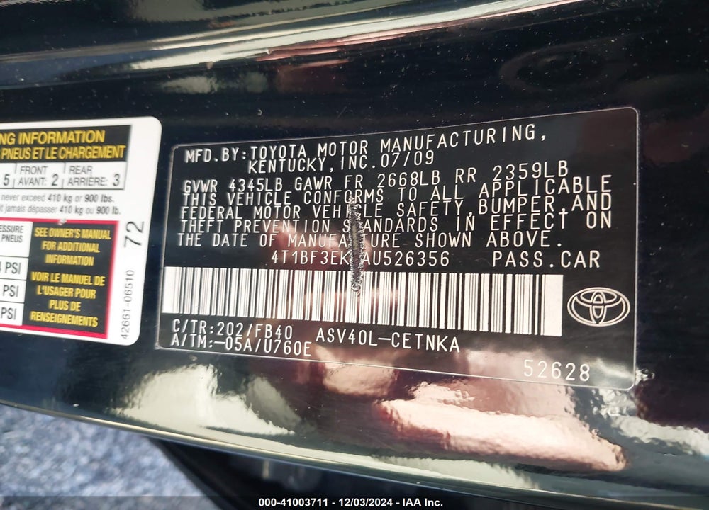 2010 TOYOTA CAMRY LE VIN: 4T1BF3EK3AU526356