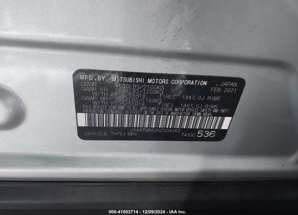 2022 MITSUBISHI ECLIPSE CROSS SE/SE SPECIAL EDITION/SEL/SEL SPECIAL EDITION VIN: JA4ATWAA3NZ004062