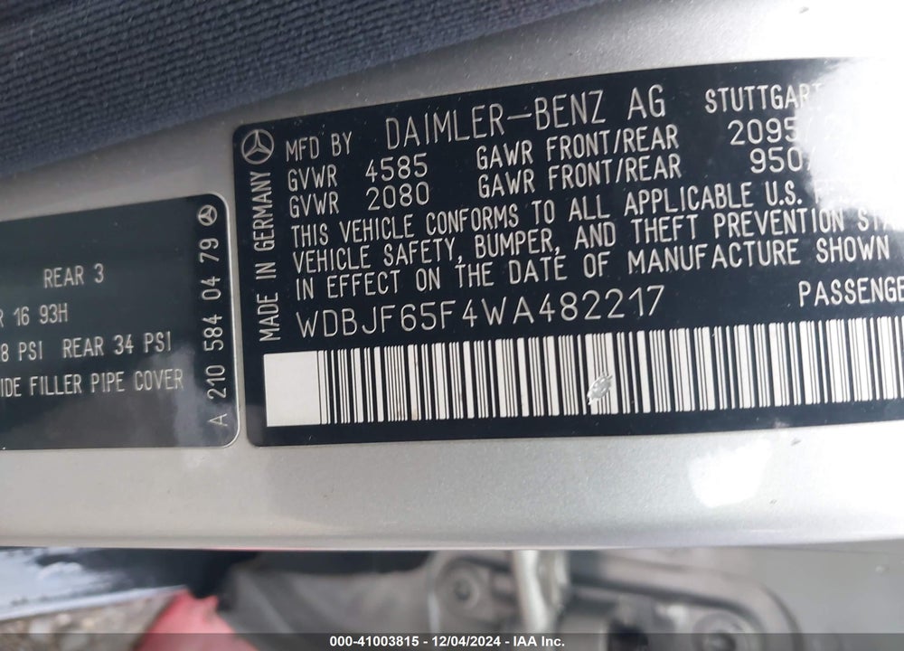 1998 MERCEDES-BENZ E 320 VIN: WDBJF65F4WA482217