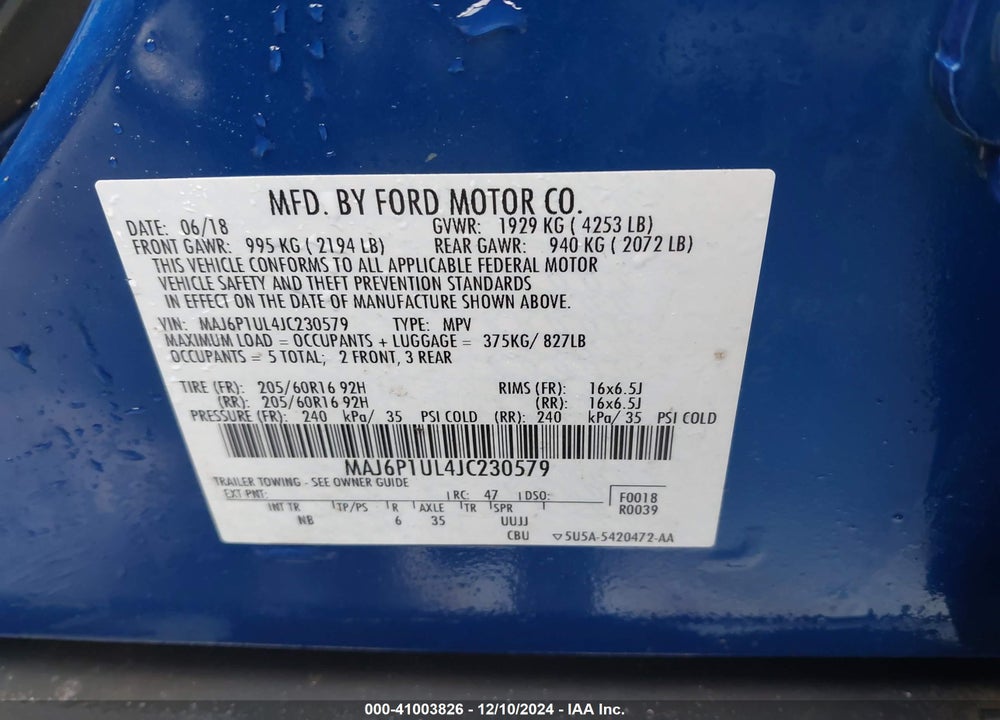2018 FORD ECOSPORT SE VIN: MAJ6P1UL4JC230579