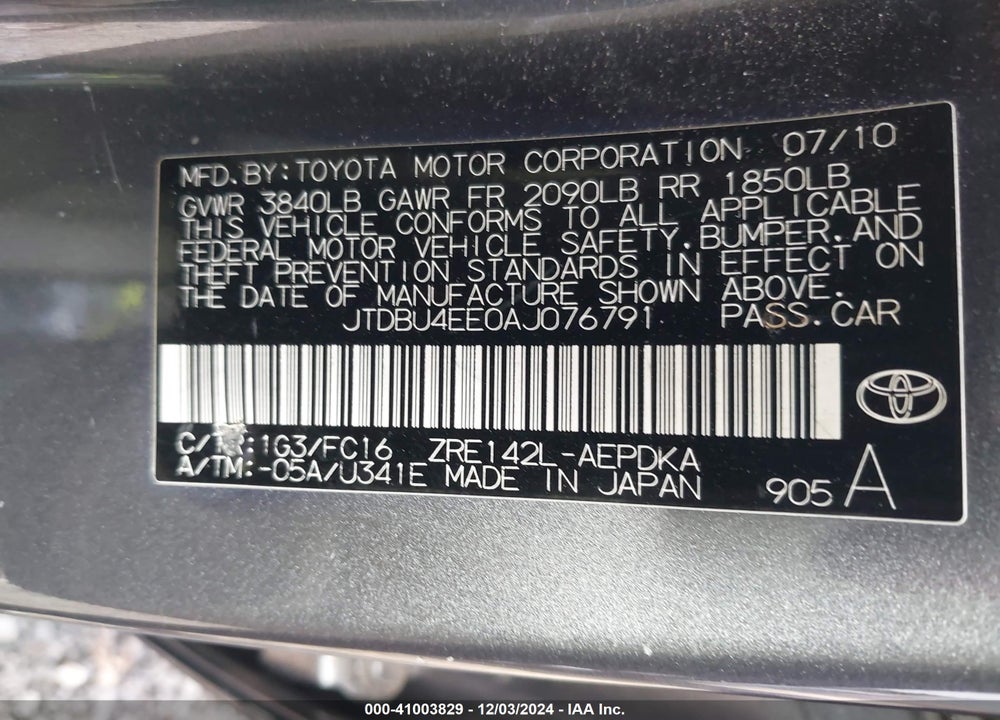 2010 TOYOTA COROLLA LE VIN: JTDBU4EE0AJ076791