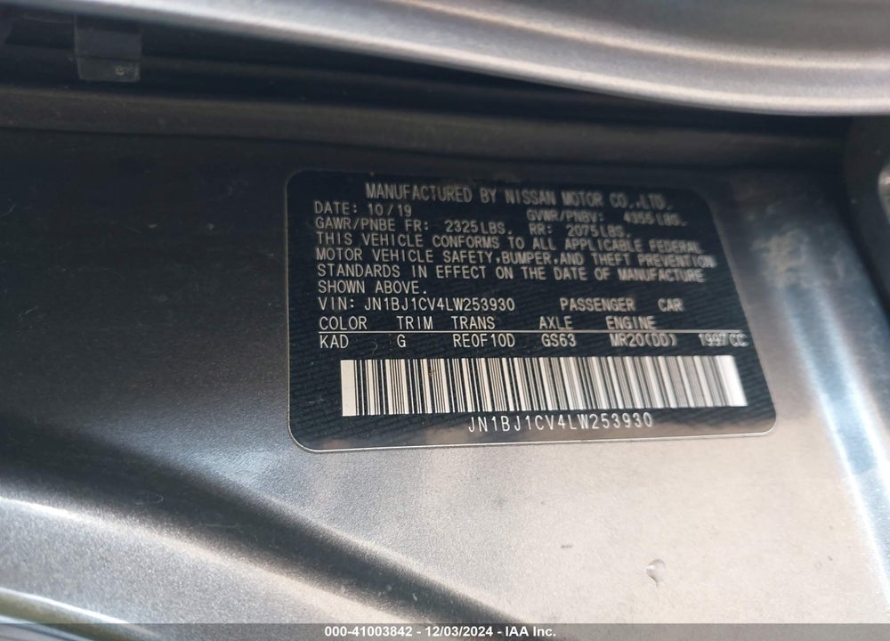 2020 NISSAN ROGUE SPORT VIN: JN1BJ1CV4LW253930