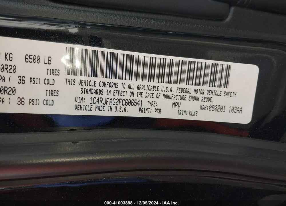 2015 JEEP GRAND CHEROKEE ALTITUDE VIN: 1C4RJFAG2FC606541