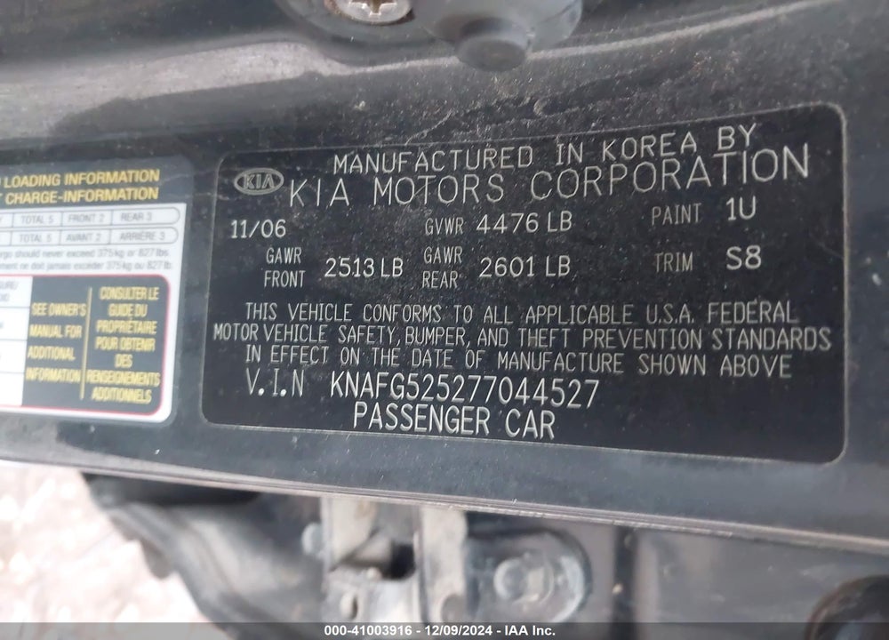 2007 KIA RONDO VIN: KNAFG525277044527