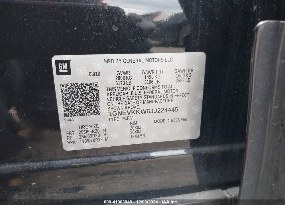 2018 CHEVROLET TRAVERSE HIGH COUNTRY VIN: 1GNEVKKW6JJ224445
