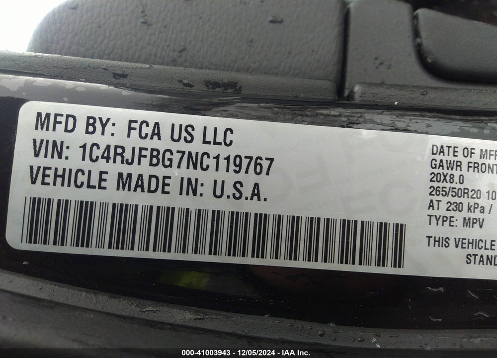 2022 JEEP GRAND CHEROKEE WK LIMITED 4X4 VIN: 1C4RJFBG7NC119767