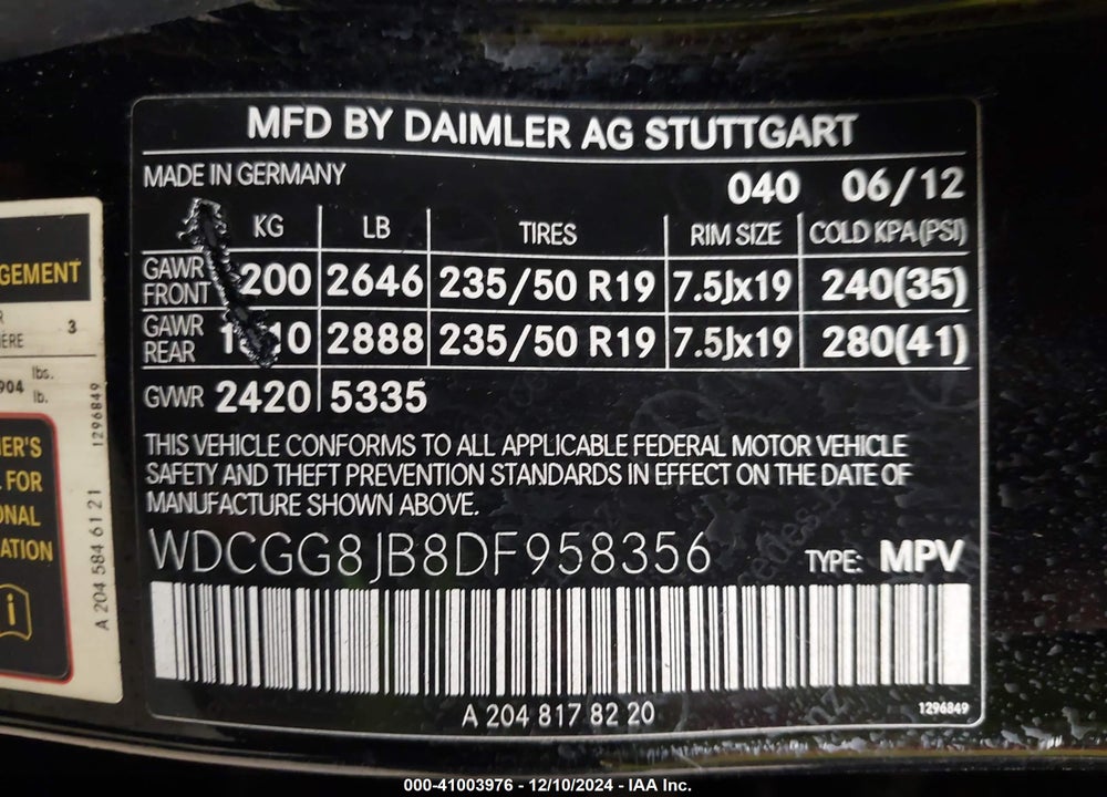 2013 MERCEDES-BENZ GLK 350 4MATIC VIN: WDCGG8JB8DF958356