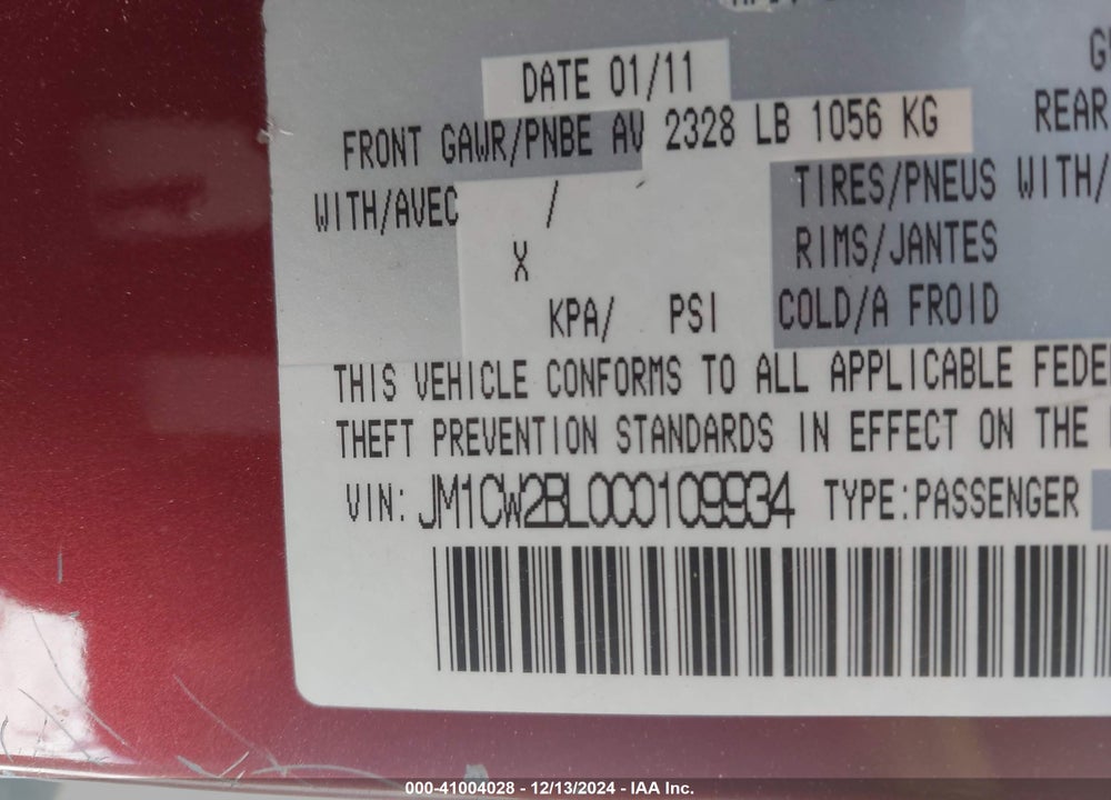2012 MAZDA 5 SPORT VIN: JM1CW2BL0C0109934