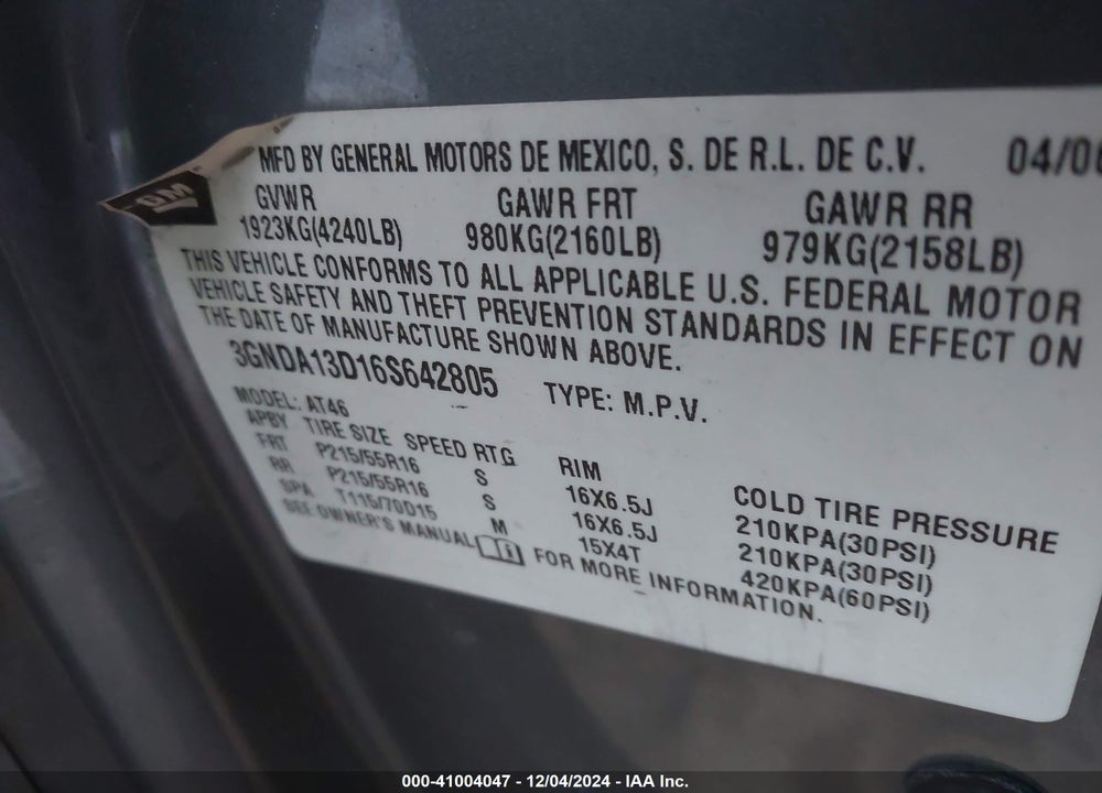 2006 CHEVROLET HHR LS VIN: 3GNDA13D16S642805