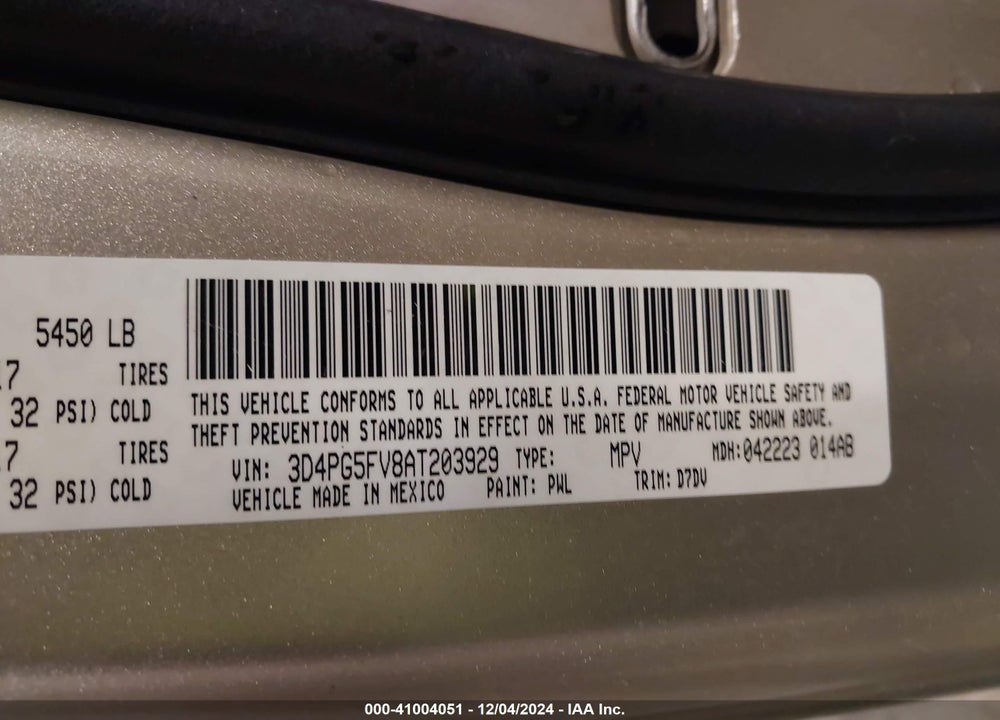 2010 DODGE JOURNEY SXT VIN: 3D4PG5FV8AT203929