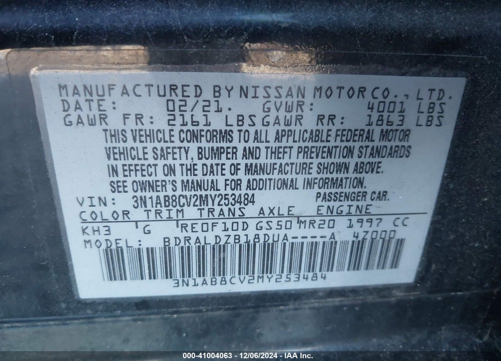 2021 NISSAN SENTRA SV XTRONIC CVT VIN: 3N1AB8CV2MY253484