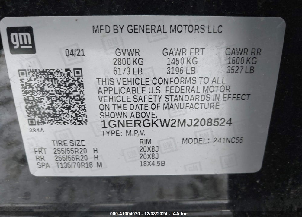 2021 CHEVROLET TRAVERSE FWD LT CLOTH VIN: 1GNERGKW2MJ208524