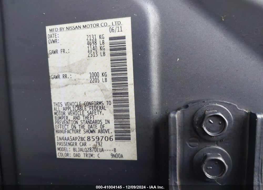 2011 NISSAN MAXIMA 3.5 S VIN: 1N4AA5AP2BC859706