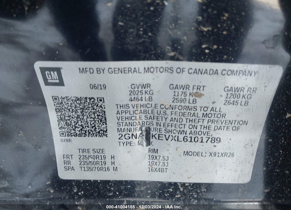 2020 CHEVROLET EQUINOX FWD LT 1.5L TURBO VIN: 2GNAXKEVXL6101789