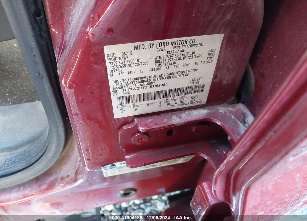 2015 FORD F-250 XLT VIN: 1FT7W2BT2FED62925