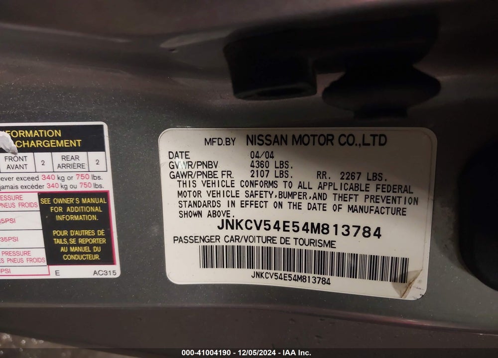 2004 INFINITI G35 VIN: JNKCV54E54M813784