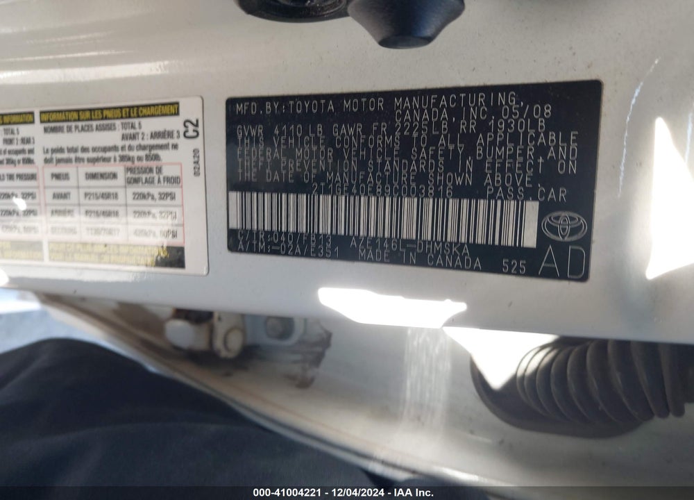 2009 TOYOTA MATRIX XRS VIN: 2T1GE40E89C003816