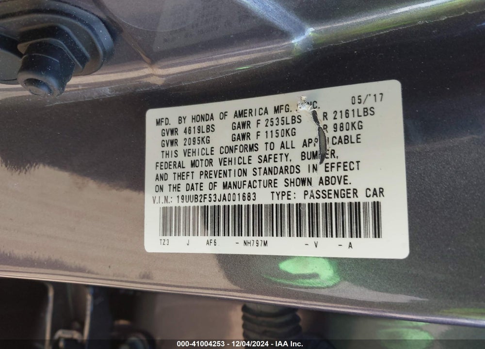 2018 ACURA TLX TECH PKG VIN: 19UUB2F53JA001683