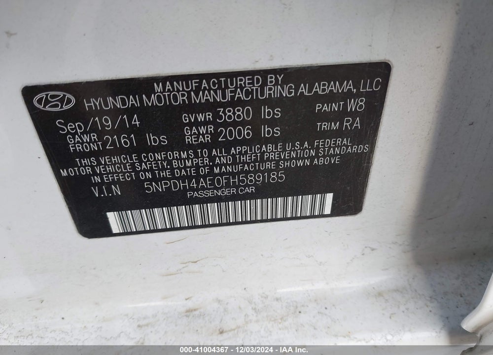 2015 HYUNDAI ELANTRA SE VIN: 5NPDH4AE0FH589185