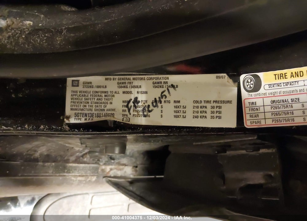 2008 HUMMER H3 SUV VIN: 5GTEN13E188140620