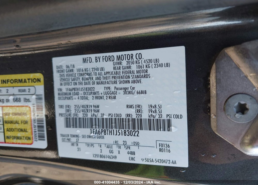2018 FORD MUSTANG ECOBOOST VIN: 1FA6P8TH1J5183022