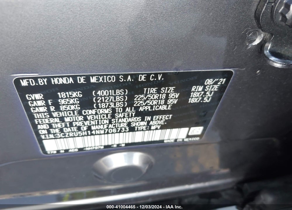 2022 HONDA HR-V 2WD SPORT VIN: 3CZRU5H14NM706733