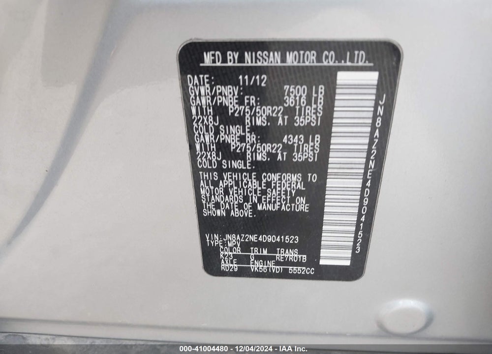 2013 INFINITI QX56 VIN: JN8AZ2NE4D9041523