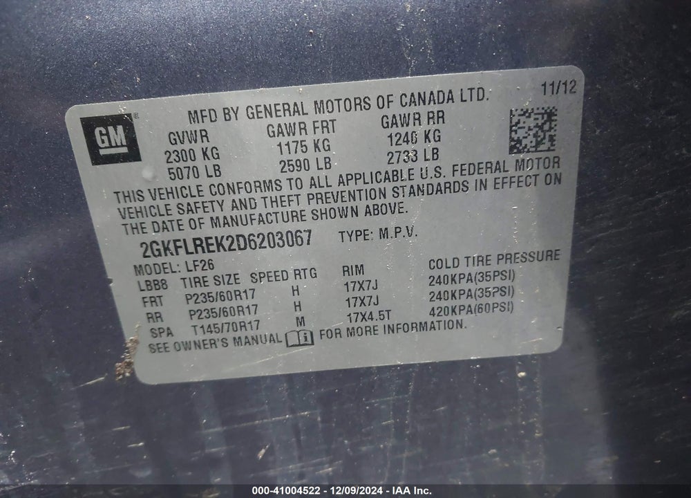 2013 GMC TERRAIN SLE-1 VIN: 2GKFLREK2D6203067