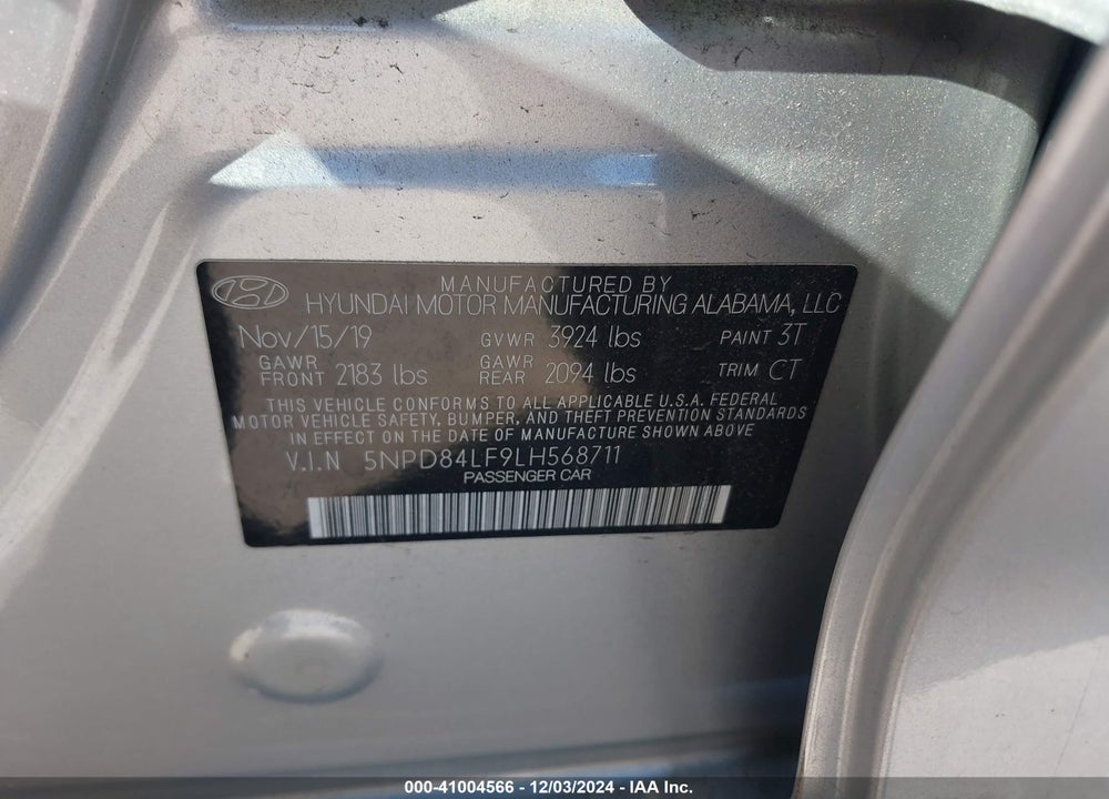 2020 HYUNDAI ELANTRA SEL VIN: 5NPD84LF9LH568711
