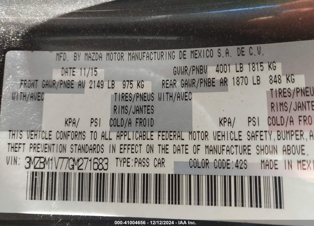 2016 MAZDA 3 I TOURING VIN: 3MZBM1V77GM271683