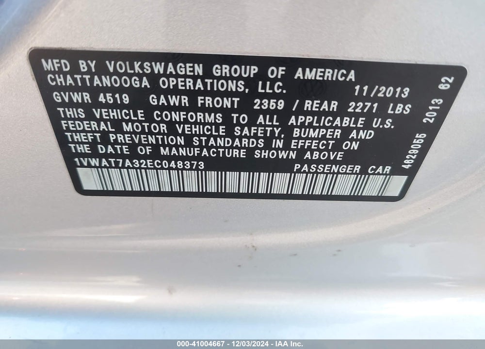 2014 VOLKSWAGEN PASSAT 1.8T WOLFSBURG EDITION VIN: 1VWAT7A32EC048373