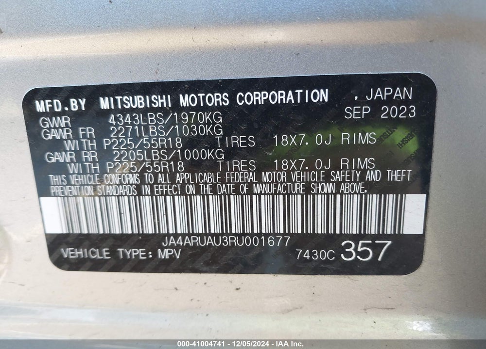 2024 MITSUBISHI OUTLANDER SPORT 2.0 LE VIN: JA4ARUAU3RU001677