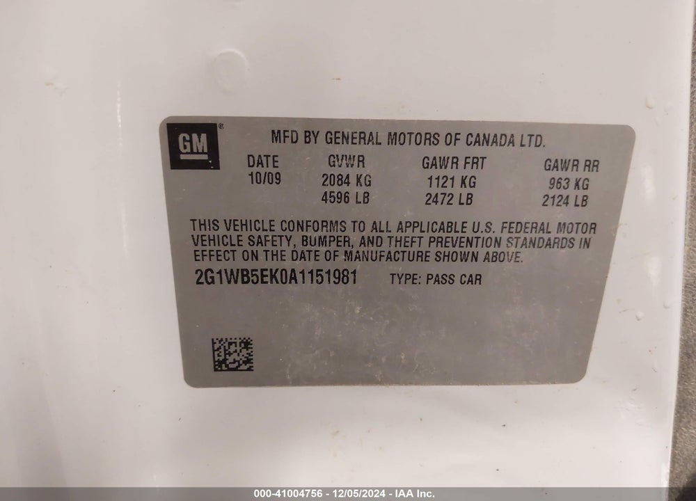 2010 CHEVROLET IMPALA LT VIN: 2G1WB5EK0A1151981