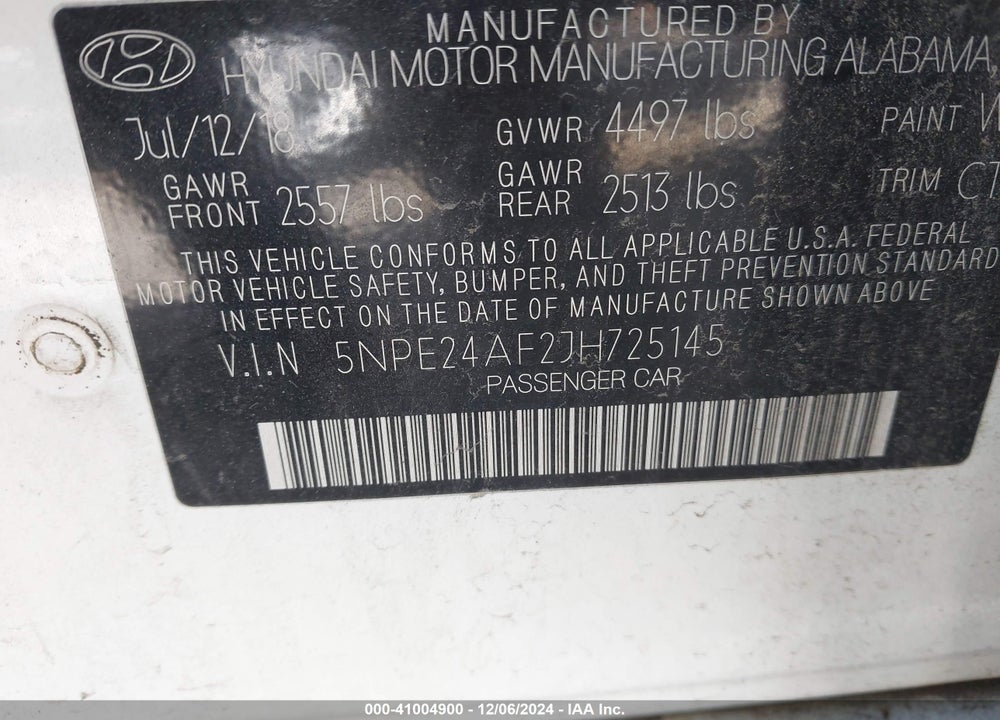 2018 HYUNDAI SONATA SE VIN: 5NPE24AF2JH725145